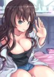  1girl akame_(akamiru) blue_eyes breasts brown_hair cleavage highres ichinose_shiki idolmaster idolmaster_cinderella_girls long_hair looking_at_viewer smile solo 