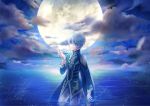  1boy clouds highres male_focus mikleo_(tales) mizuno_kagari moon night night_sky ocean partially_submerged silver_hair sky solo tales_of_(series) tales_of_zestiria violet_eyes wet 