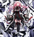  1girl black_legwear closed_eyes guilty_crown hair_ornament hairclip long_hair open_mouth pink_hair solo tanikku thigh-highs twintails yuzuriha_inori 