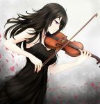  1girl beifeng_han black_hair bow_(instrument) hair_between_eyes instrument long_hair miyaura_sanshio original petals smile solo violet_eyes violin 