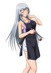  1girl black_apron chouun_shiryuu closed_eyes highres ikkitousen long_hair silver_hair simple_background smile solo white_background 