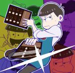  6+boys apron arrow arrow_in_head bowl_cut brothers brown_hair choromatsu cigarette eating employee_uniform ichimatsu jyushimatsu karamatsu male_focus menu multiple_boys osomatsu-kun osomatsu-san osomatsu_(osomatsu-kun) paneled_background pompadour rain_amehuri sextuplets siblings solo_focus todomatsu uniform 