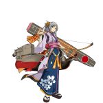  1girl arrow bow_(weapon) cowinsky grey_eyes grey_hair japanese_clothes kaga_(zhan_jian_shao_nyu) kimono obi open_mouth sash short_hair solo talisman weapon zhan_jian_shao_nyu 