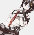  1girl abs bangs bemanilovers black_hair blue_eyes blush bra braid gloves hair_ornament kantai_collection long_hair looking_at_viewer mouth_hold necktie panties pantyshot pleated_skirt remodel_(kantai_collection) school_uniform serafuku shigure_(kantai_collection) shirt_lift side-tie_panties single_braid skirt skirt_lift solo underwear 