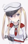  1girl akai_ronii blonde_hair blue_eyes capelet gloves graf_zeppelin_(kantai_collection) hat kantai_collection peaked_cap solo twintails uniform 
