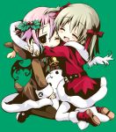  1girl androgynous blush chibi christmas crona_(soul_eater) happy looking_at_viewer maka_albarn pantyhose sakurazawa_izumi short_hair smile soul_eater twintails wings 