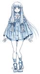  1girl aoki_hagane_no_arpeggio bbb_(friskuser) bow buttons dress hair_bow hair_ribbon highres i-402_(aoki_hagane_no_arpeggio) long_hair looking_at_viewer monochrome open_mouth ribbon socks solo standing 
