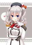  1girl blue_eyes breasts gloves heart kantai_collection kashima_(kantai_collection) large_breasts long_hair military military_uniform silver_hair smile solo sotogawa_max tongue twintails uniform wavy_hair 