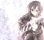  1boy black_eyes black_hair breastplate energy_sword kirito kirito_(sao-ggo) long_hair nyame otoko_no_ko sword sword_art_online weapon 