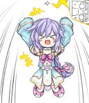  &gt;_&lt; 1girl blush braid chibi closed_eyes hands_up jumping kamia_(not_found) long_hair neptune_(choujigen_game_neptune) neptune_(series) open_mouth purple_hair pururut smile very_long_hair 