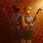  2girls alessa_gillespie blonde_hair breasts heather_mason miniskirt multiple_girls silent_hill silent_hill_3 skirt sleeveless solo vest wristband 