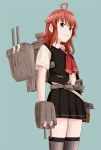  1girl ahoge arashi_(kantai_collection) kantai_collection long_hair machinery ojipon redhead school_uniform skirt thigh-highs 