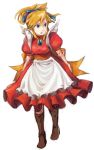  1girl blonde_hair blue_eyes boots breath_of_fire breath_of_fire_iii child dress frills long_hair nina_(breath_of_fire_iii) ponytail puffy_short_sleeves puffy_sleeves ribbon sash short_sleeves small_breasts solo ujicax younger 