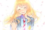  blonde_hair blush closed_eyes highres miyazono_kawori nerunnn petals school_uniform shigatsu_wa_kimi_no_uso 