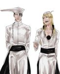  2boys agatsumaattsu arrancar black_hair bleach blonde_hair braid closed_eyes long_hair mask multiple_boys red_eyes shawlong_koufang simple_background single_braid white_background yylfordt_granz 