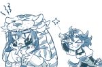 2girls ajna_(indivisible) commentary_request indivisible lowres monochrome multiple_girls razmi_(indivisible) shigeru_arsw tiger_pelt 