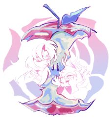  2girls apple bindi bitten_apple closed_eyes commentary english_commentary food food_bite fruit glasses highres himemiya_anthy leaf multiple_girls nolvini rondo-revolution rotational_symmetry round_eyewear seed shoujo_kakumei_utena signature tenjou_utena 