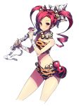  absurdres artist_request bandages beads character_request club copyright_request cropped_legs hair_bobbles hair_ornament highres holding long_hair navel oni oni_horns red_eyes redhead simple_background solo spiked_club tiger_print twintails weapon white_background 