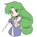  1girl blush_stickers ganbare_goemon green_eyes green_hair knife konami muramasa-sushi ninja ponytail short_sword sidelocks smile solo sword weapon white_background yae_(ganbare_goemon) 