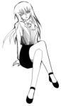  1girl artist_request bangs bow character_check crossed_legs looking_at_viewer lowres monochrome rozen_maiden shirt sitting solo source_request suigintou vest 