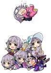  1girl brown_eyes hair_ornament hairclip idolmaster idolmaster_cinderella_girls koshimizu_sachiko looking_at_viewer multiple_girls open_mouth purple_hair short_hair smile thigh-highs 