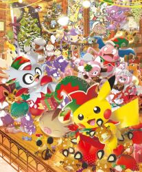  aipom artist_request azumarill bag box candy charizard christmas christmas_ornaments christmas_tree closed_eyes clothed_pokemon commentary_request dedenne delibird dot_nose eevee eiscue eiscue_(ice) elf_hat food galarian_darmanitan galarian_darmanitan_(zen) gift gift_box gligar goomy green_bag green_hat hat highres holding holding_bag holding_toy holding_wrench magikarp meltan meowth misdreavus mr._mime nostrils official_art open_mouth paint painting_(action) painting_(object) poke_ball_print poke_ball_theme pokemon pokemon_(creature) pokemon_focus psyduck red_bag second-party_source smeargle smile stained_glass star_(symbol) stufful swinub toxel toy tree-topper window wrapped_candy wrench 