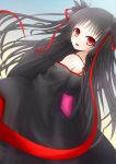  1girl black_hair long_hair looking_at_viewer machine-doll_wa_kizutsukanai neko_nadeshiko red_eyes ribbon smile solo yaya_(machine-doll) 