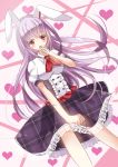  1girl alternate_costume animal_ears blush checkered_shirt erika_(ym0311) hand_to_own_mouth heart highres long_hair open_mouth purple_hair rabbit_ears red_eyes reisen_udongein_inaba shirt solo touhou very_long_hair 