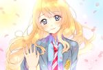  blonde_hair blue_eyes blush highres miyazono_kawori nerunnn petals school_uniform shigatsu_wa_kimi_no_uso 