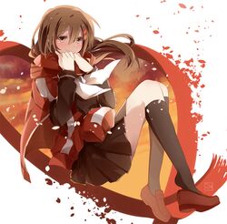  blush brown_eyes brown_hair kagerou_project long_hair scarf seifuku smile tateyama_ayano 