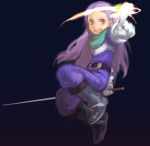  1boy breath_of_fire breath_of_fire_iii long_hair magic pointing purple_hair solo sword teepo toisu weapon younger 