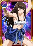  1girl armpits breasts brown_eyes brown_hair card_(medium) cleavage ikkitousen japanese_clothes long_hair looking_at_viewer navel sarashi sideboob solo ten&#039;i_(ikkitousen) 