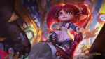  blue_eyes dress fang hammer highres league_of_legends official_art poppy poro_(league_of_legends) rammus redhead teemo twintails 