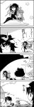  1girl 4koma =d animal_ears asymmetrical_wings blowing butterfly_net clouds comic commentary_request crescent futatsuiwa_mamizou glasses hand_net hat highres houjuu_nue leaf leaf_on_head lying mob_cap monochrome on_side patchouli_knowledge pince-nez pointy_ears pot raccoon_ears raccoon_tail smile tail tani_takeshi thigh-highs touhou translation_request trembling ufo wings yukkuri_shiteitte_ne zettai_ryouiki 