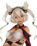  1girl breasts crossed_arms dark_skin glasses kanatake kantai_collection musashi_(kantai_collection) open_mouth pointy_hair red_eyes simple_background smile solo upper_body white_background 