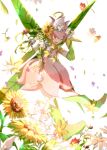  1girl boots digimon dress female flower leaf lillymon one_eye_closed solo sunflower wings winni 