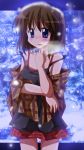  1girl blue_eyes breath brown_hair dress kanon misaka_shiori shawl shishinon short_hair snow standing 