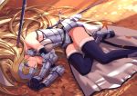  1girl armor blonde_hair braid fate/apocrypha fate/grand_order fate_(series) jh long_hair lying on_side ruler_(fate/apocrypha) solo thigh-highs 