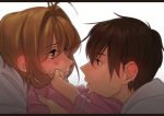  1boy 1girl aconitea antenna_hair blush brother_and_sister cardcaptor_sakura face-to-face incest kinomoto_sakura kinomoto_touya letterboxed parted_lips siblings sweatdrop 