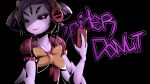  1girl black_sclera digital_media_player english extra_eyes fang_out h.b headphones insect_girl muffet multiple_arms purple_hair purple_skin ribbon short_twintails smile solo spider_girl tagme twintails undertale upper_body violet_eyes 