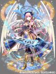  1girl alternate_costume collaboration grey_background instrument ixima long_hair magician_wiz_(game) megurine_luka pink_hair solo synthesizer tagme very_long_hair vocaloid wings 