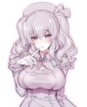  1girl akira_(natsumemo) breasts epaulettes hat kantai_collection kashima_(kantai_collection) large_breasts looking_at_viewer military military_uniform sketch solo twintails uniform wavy_hair 