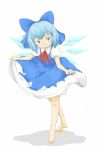  barefoot blue_eyes blue_hair cirno curtsey feet ohyo short_hair skirt skirt_lift solo touhou wings 