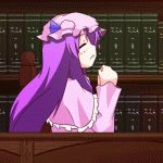  animated animated_gif book closed_eyes gif hands_clasped library lowres mahou_shoujo_lyrical_nanoha mahou_shoujo_lyrical_nanoha_strikers parody patchouli_knowledge spin spinning touhou tsuyuki 