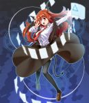  book demon_tail flying_paper gengorou head_wings headwings koakuma loafers long_hair necktie paper pointy_ears red_hair redhead shoes tail thigh-highs thighhighs touhou wings 