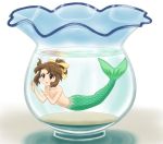  aquarium brown_eyes brown_hair chunpai flat_chest hirasawa_ui k-on! mermaid minigirl monster_girl ponytail short_hair solo topless underwater 