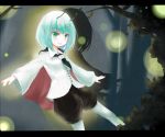  antennae bad_id bangs bob_cut cape dress_shirt fireflies green_eyes green_hair legwear_under_shorts letterboxed mamepon outstretched_arms pantyhose shirt short_hair shorts smile spread_arms touhou tsurime white_legwear wriggle_nightbug 