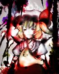  blonde_hair blood bow flandre_scarlet hair_bow hat koohee red_eyes short_hair sibanoue solo touhou 