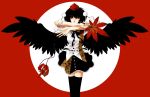  black_wings fan hands hat mask red_eyes sezanu shameimaru_aya short_hair solo tengu_mask thighhighs tokin_hat touhou wings 