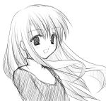  kara_no_kyoukai kohaku_(raynart) kokutou_azaka lineart long_hair monochrome school_uniform sketch smile 